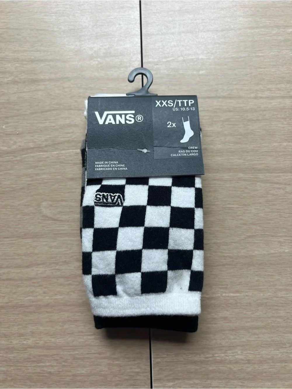 VANS Unisex Kids Crew Socks 2-Pair Black and White Checkered XXS / 10.5-13